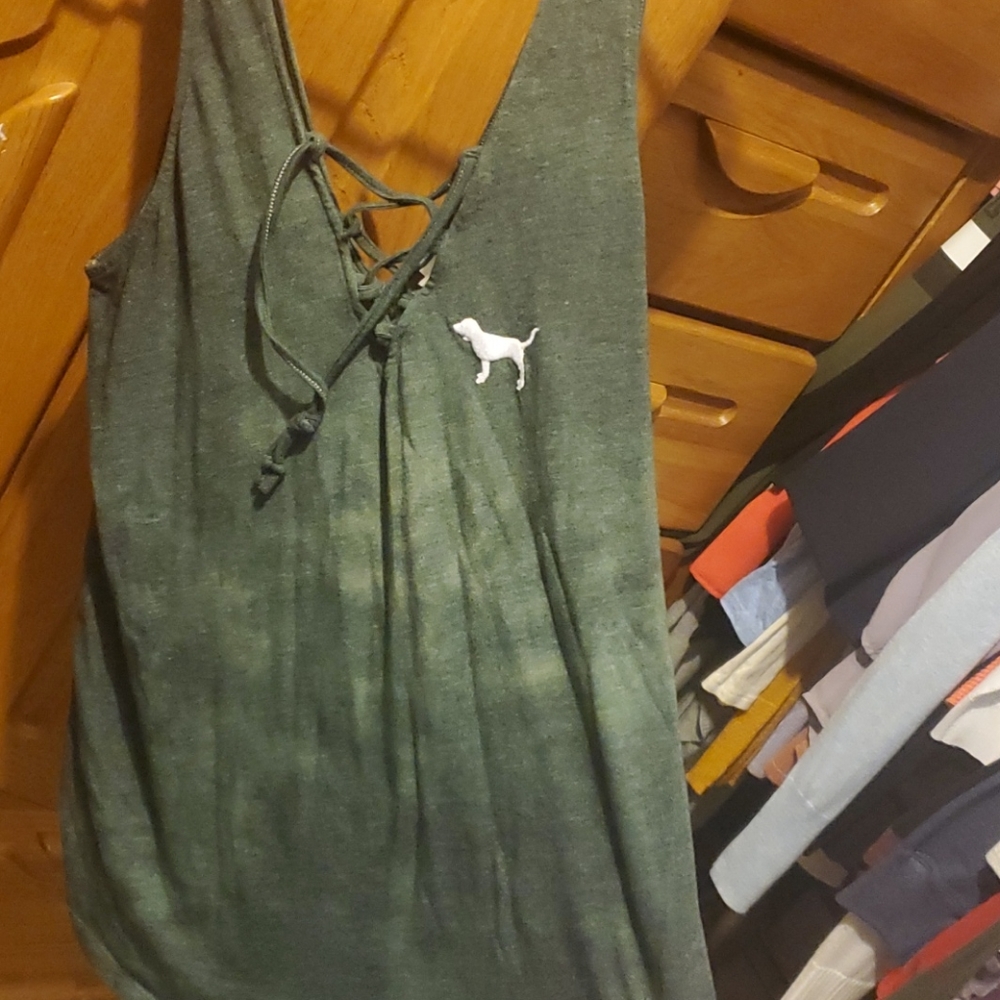 VS PINK army green tank top L